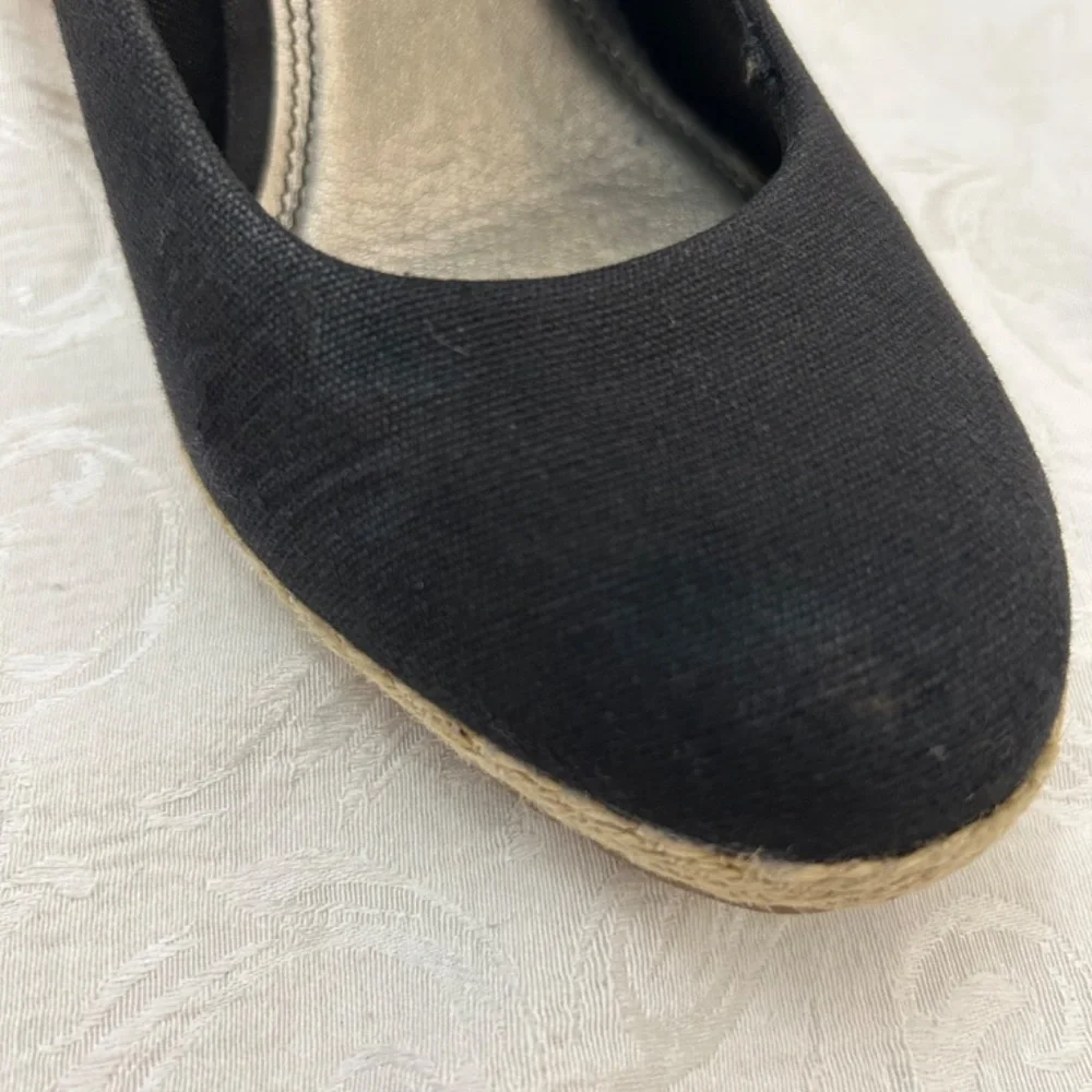 LifeStride Clementine wedge in black canvas w/cork-patterned heel sz 7.5M